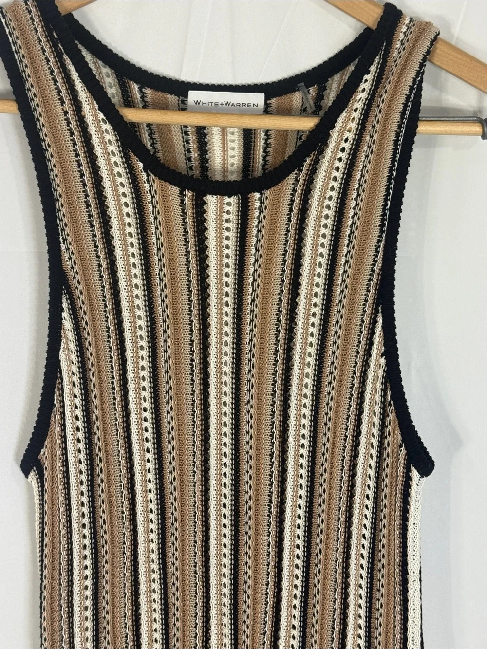 White + Warren Mercerized cotton fringe crochet dress Beige/Brown Black Size L